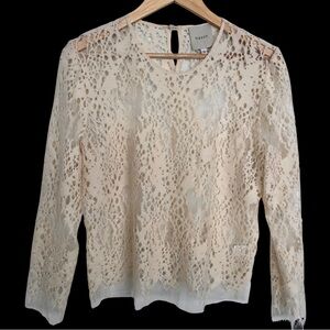 Mason Cream Mesh Sheer Lace Crochet Long Sleeve Top SZ 8 Feminine Romantic EUC